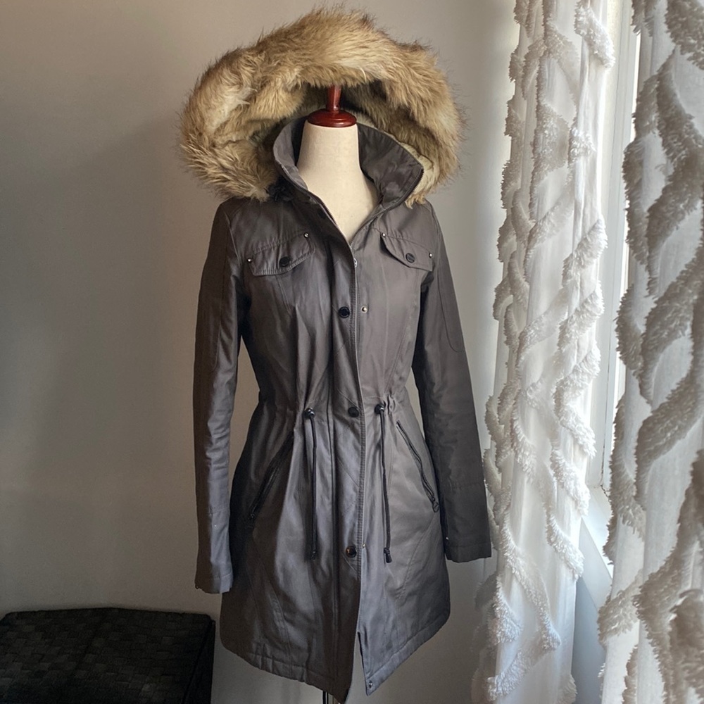 Grey Hooded Winter Coat